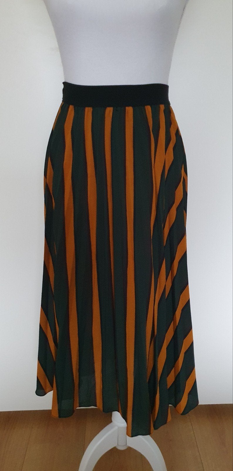 Guts&Gusto okergeel met groen gestreepte geplooide rok mt M., Kleding | Dames, Rokken, Maat 38/40 (M), Guts & Gusto, Ophalen of Verzenden