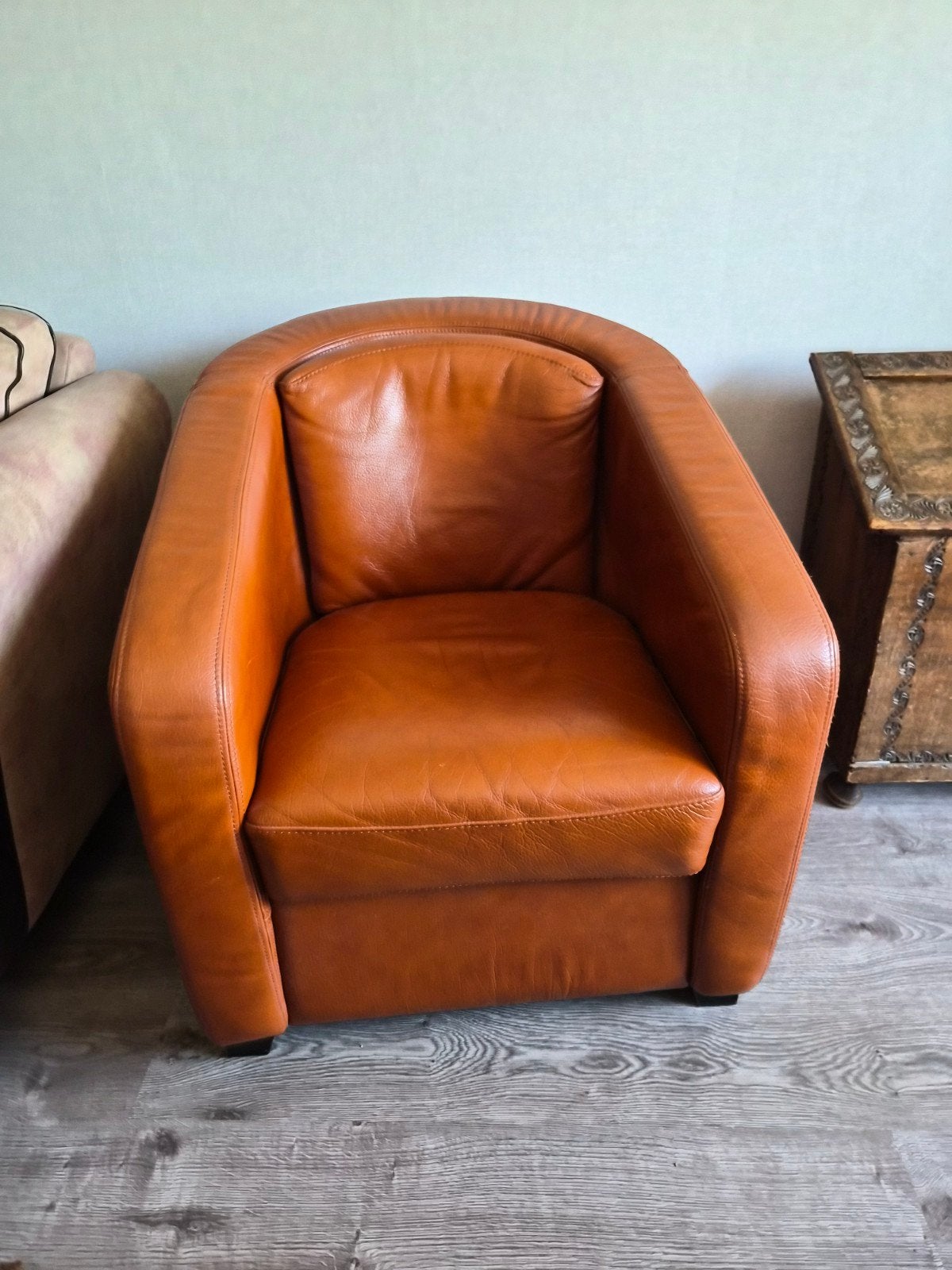 2 leren fauteuils - cognac kleur, Huis en Inrichting, Stoelen, Ophalen, Gebruikt, Twee, Bruin
