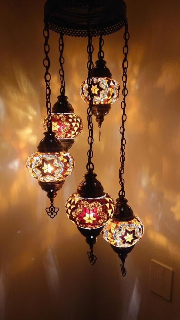 Oosterse Arabische kroonluchter hanglamp glasmozaiek set 5, Oosters Arabisch 1001nacht Boho Ibiza Marrakech Marokkaans Turks, Nieuw