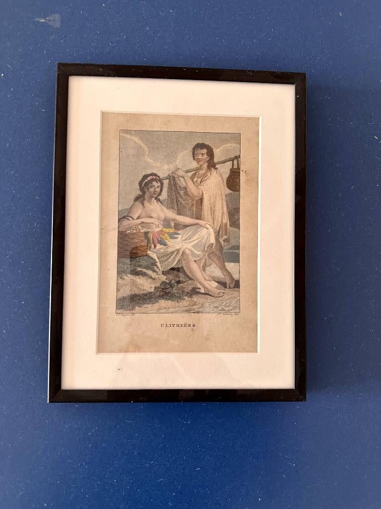 Gekleurde ets uit 1802 - Micronesië, Ingelijst, 1800 - 1899, Portret, Ophalen of Verzenden