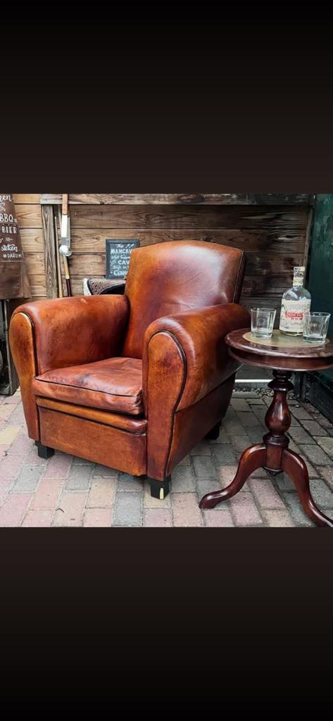 Schapenleren clubfauteuil, Chesterfield, Ophalen of Verzenden, Zo goed als nieuw, 75 tot 100 cm