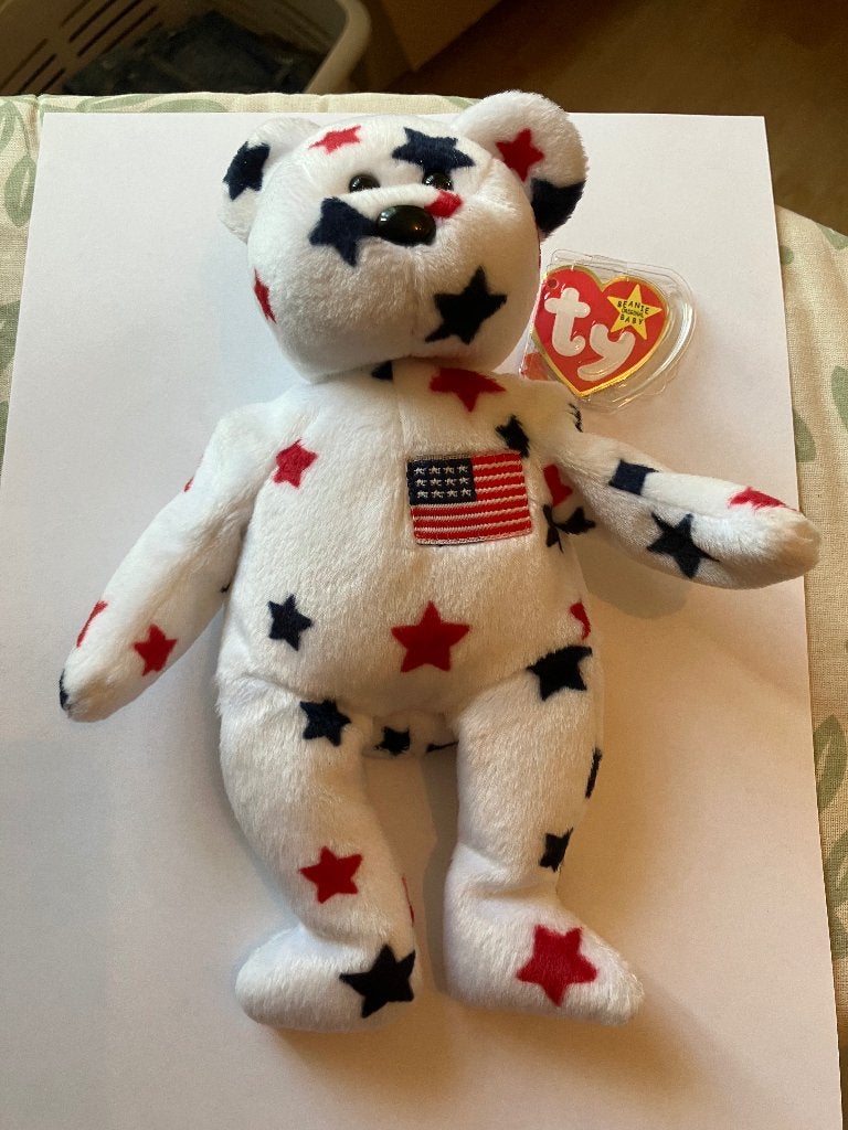 Ty Beanie Baby Glory de Beer - Sterren en Strepen, Ophalen of Verzenden, Zo goed als nieuw, Stoffen beer, Overige merken