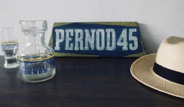 Handgeschilderd houten reclamebordje Pernod 45 / Frankrijk, Reclamebord, Ophalen of Verzenden, Zo goed als nieuw, B6