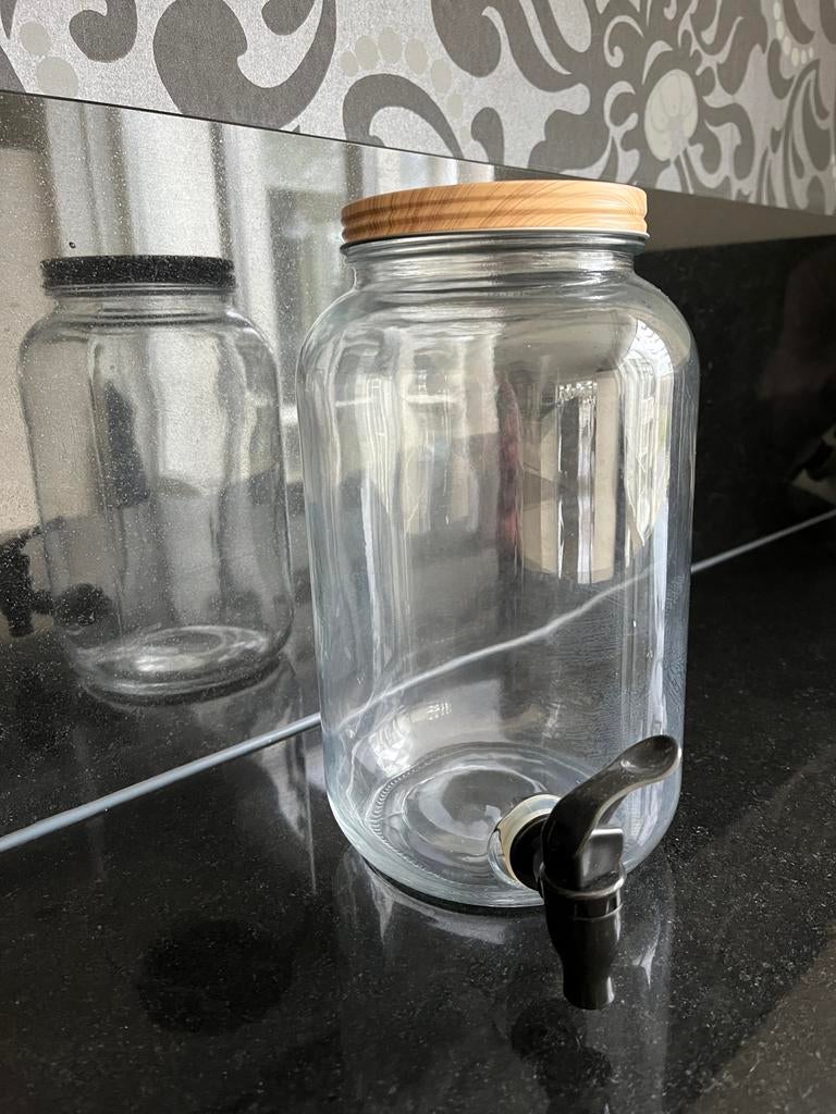 Glazen water/limonade fles/kan met kraantje, Ophalen of Verzenden, Zo goed als nieuw, Meerkleurig, Glas