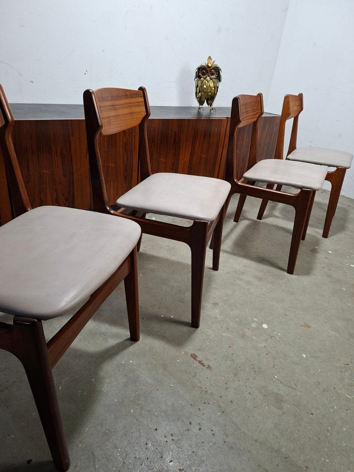 Set van 4 Erik Buch Teak Leder Refurbished Eetkamerstoelen, Ophalen