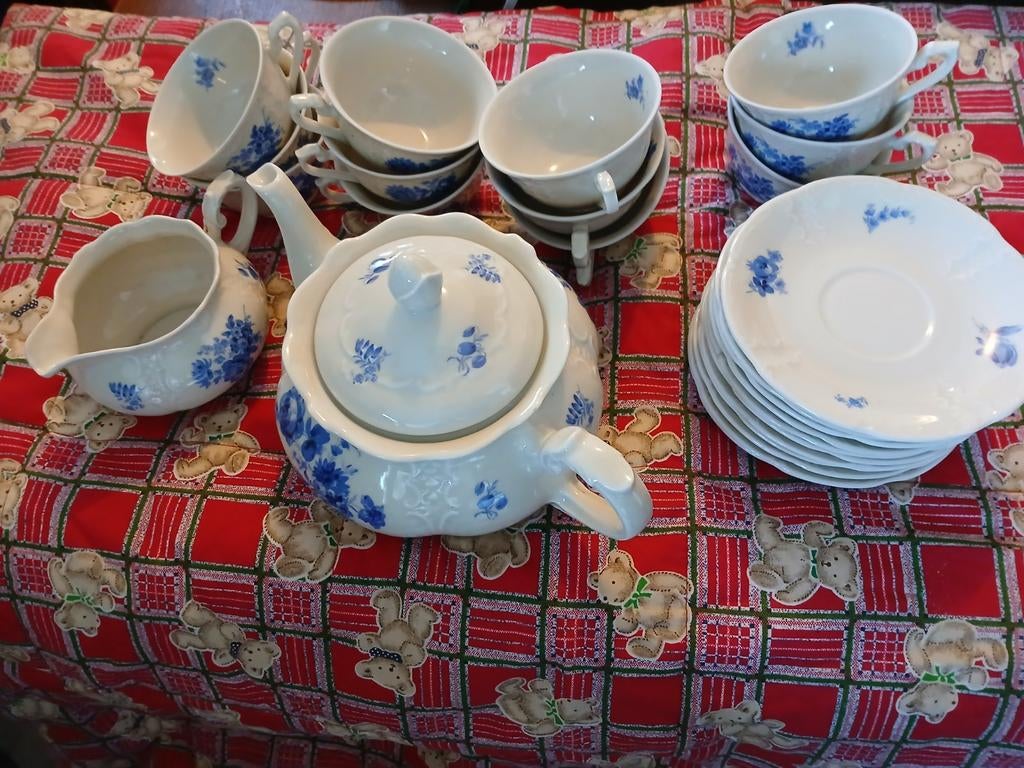 Vintage Mosa Maastricht theeservies met blauw bloemmotief, Ophalen of Verzenden