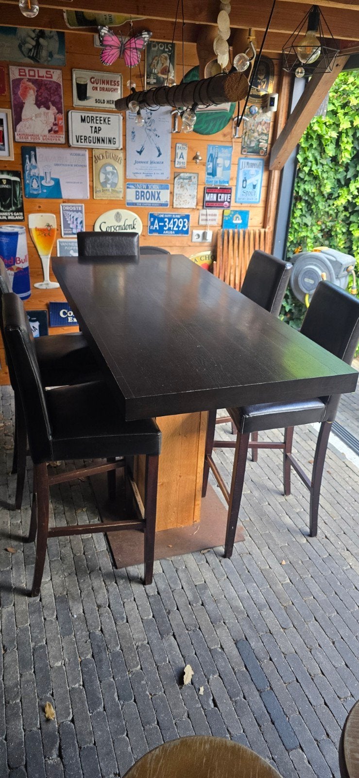 Bartafel / kroeg tafel met 5 barkrukken - 105x75x170 cm, Ophalen