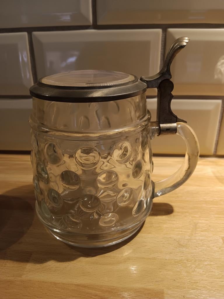 Vintage bierpul met deksel, Verzamelen, Ophalen, Zo goed als nieuw, Bierglas