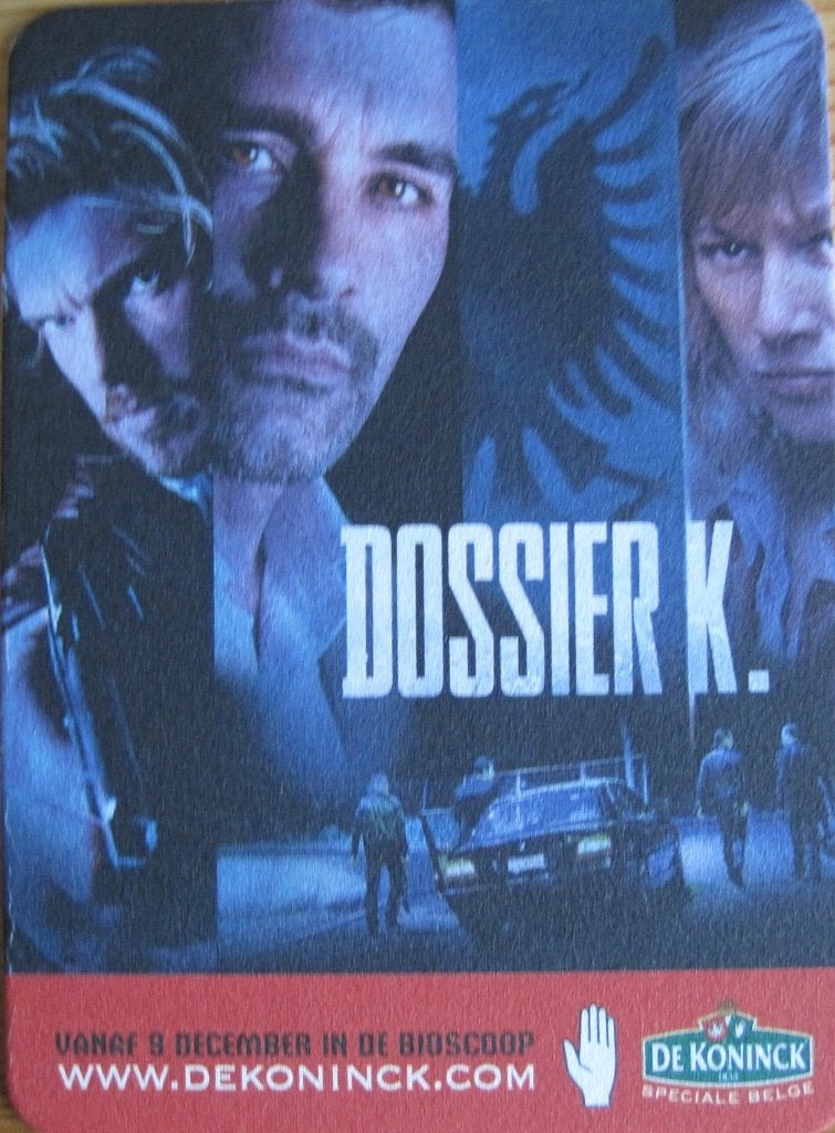 bierviltje de Koninck met reclame voor de film Dossier K, Verzamelen, Biermerken, Ophalen of Verzenden, Zo goed als nieuw, Viltje(s)