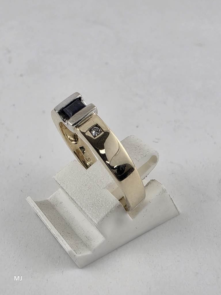 Gouden damesring met blauw saffier en briljant           G73, Sieraden, Tassen en Uiterlijk, Ringen, Gebruikt, Blauw, ., Ophalen of Verzenden