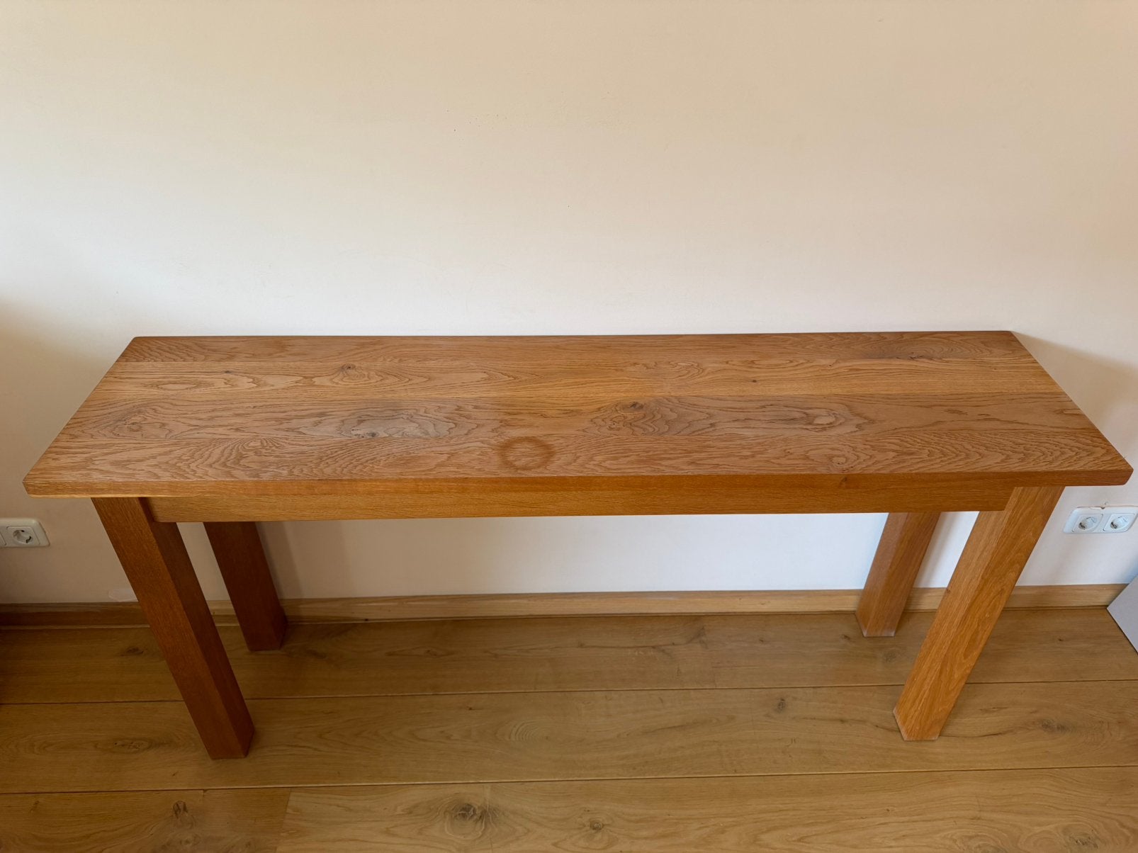 Massief eiken side table (160L x 40B x 76H), Ophalen, Gebruikt, Eikenhout, 150 tot 200 cm