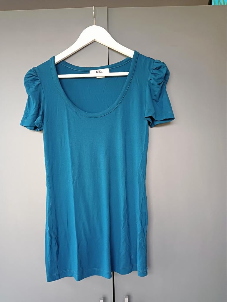 Petrol kleurig t shirt met pofmouwtjes mt 36/38, viscose, Blauw, Ophalen of Verzenden, Korte mouw, Maat 36 (S)
