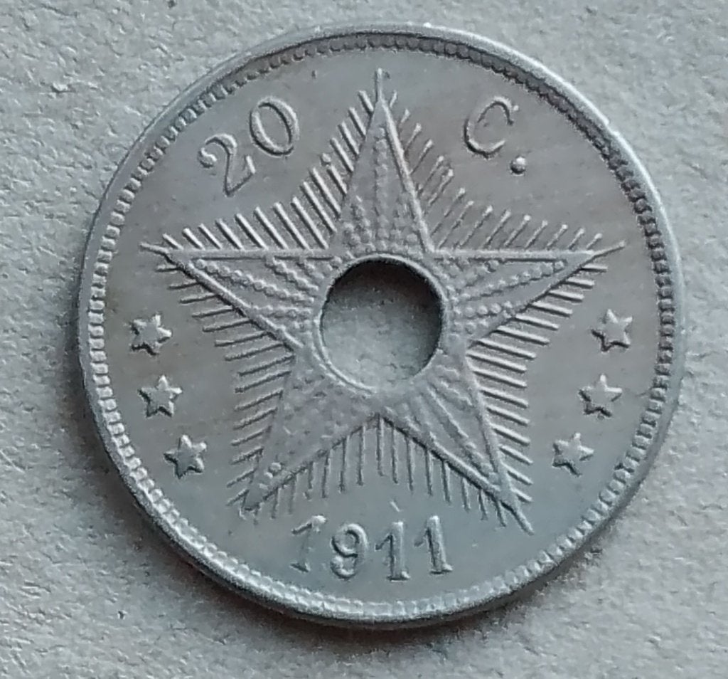 Belgisch Congo, 20 centimes 1911, Ophalen of Verzenden, Overige landen, Losse munt