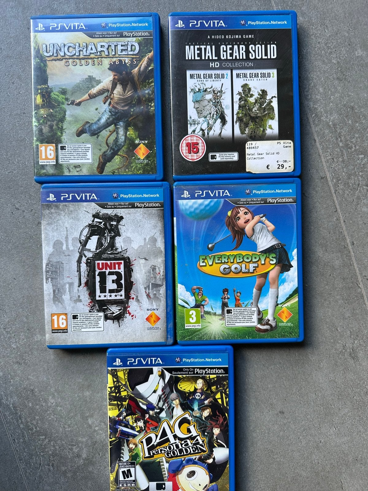 5x PS Vita Games: Uncharted, Metal Gear Solid, Persona 4, et, Spelcomputers en Games, Ophalen, Gebruikt, Overige genres, 1 speler