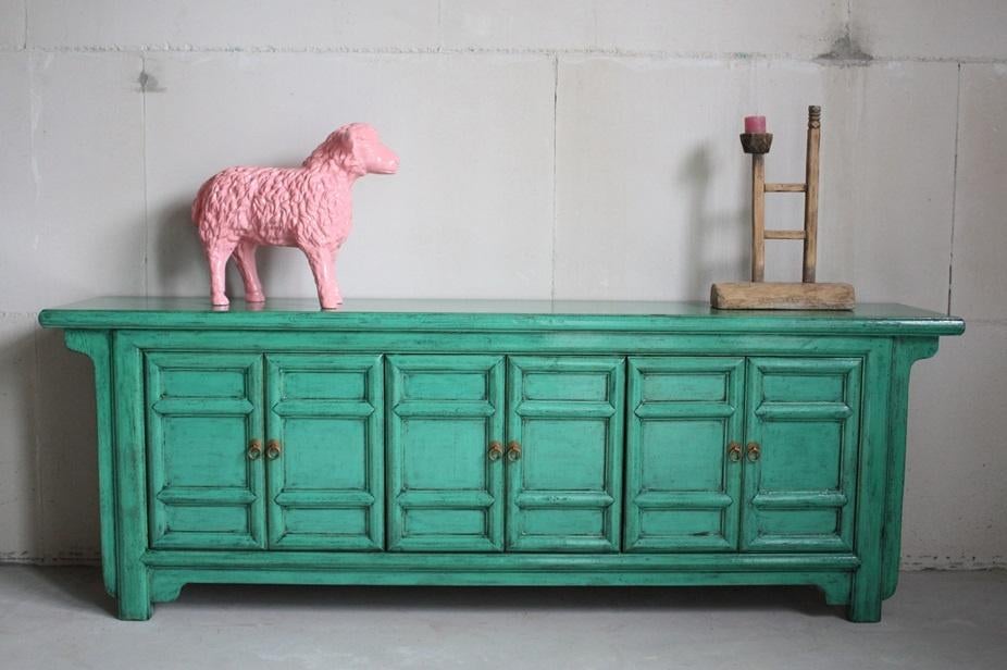 Oosterse Gekleurde Kast Uniek Meubel Hout Kleurrijk Dressoir, 150 tot 200 cm, Nieuw, Ophalen of Verzenden, Minder dan 100 cm