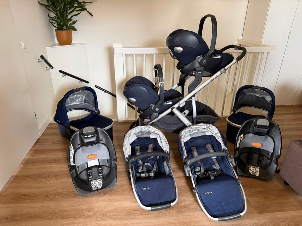 UppaBaby vista Duowagen Compleet (blauw) + autostoelen, Gebruikt, Duowagen, Combiwagen, Ophalen