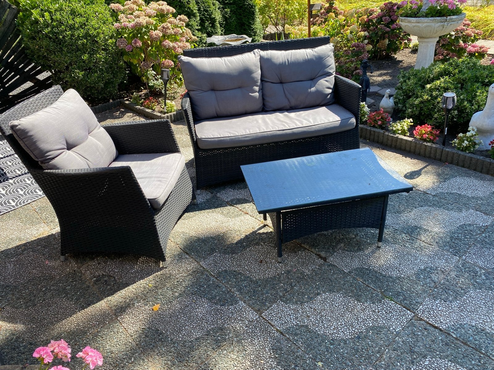 Wicker Loungeset met 2-zitsbank, stoel en salontafel, Ophalen, Gebruikt, 3 zitplaatsen, Loungeset