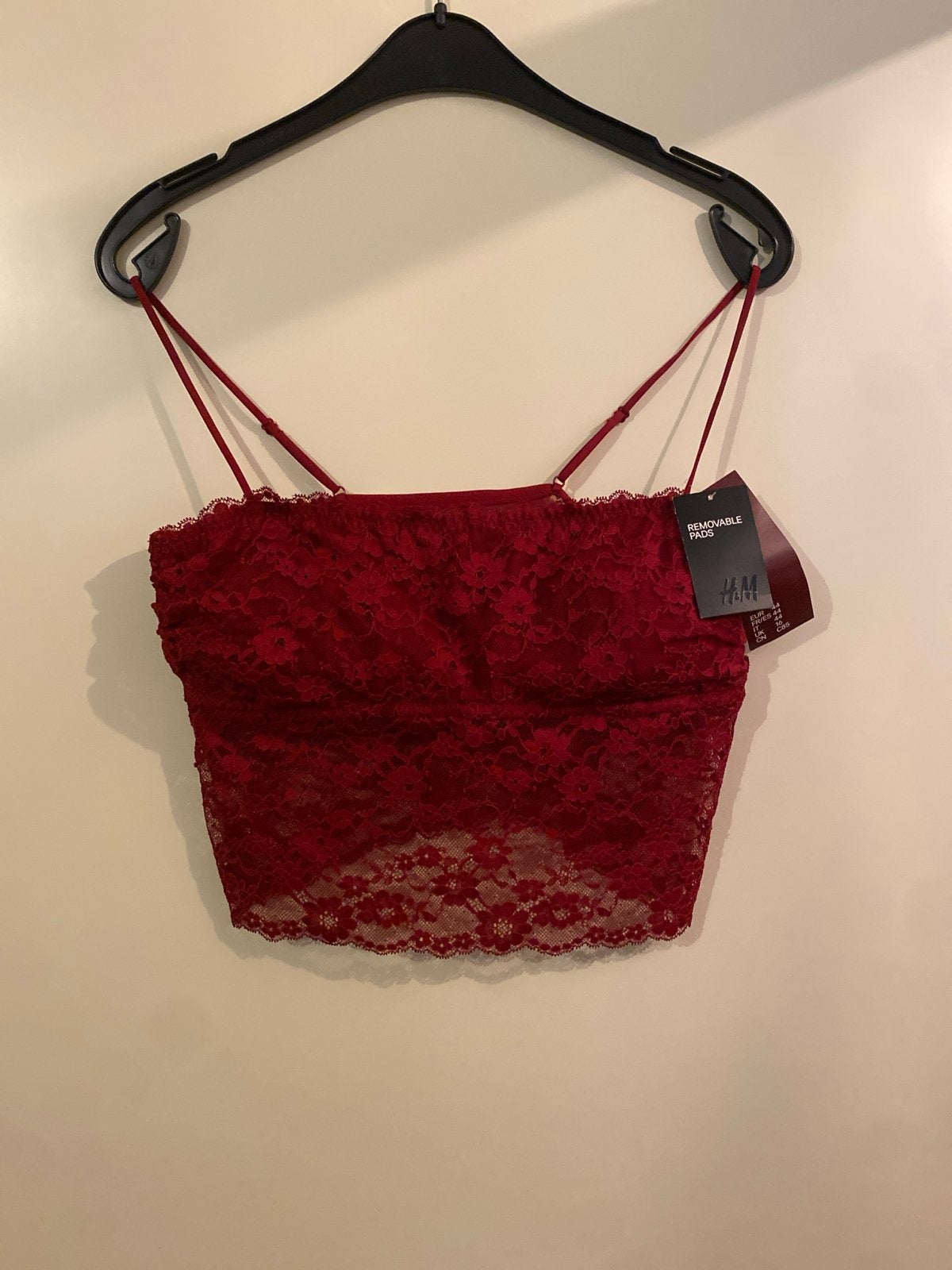 H&M Kanten Bralette met Uitneembare Pads - Rood, Ophalen, Rood, BH
