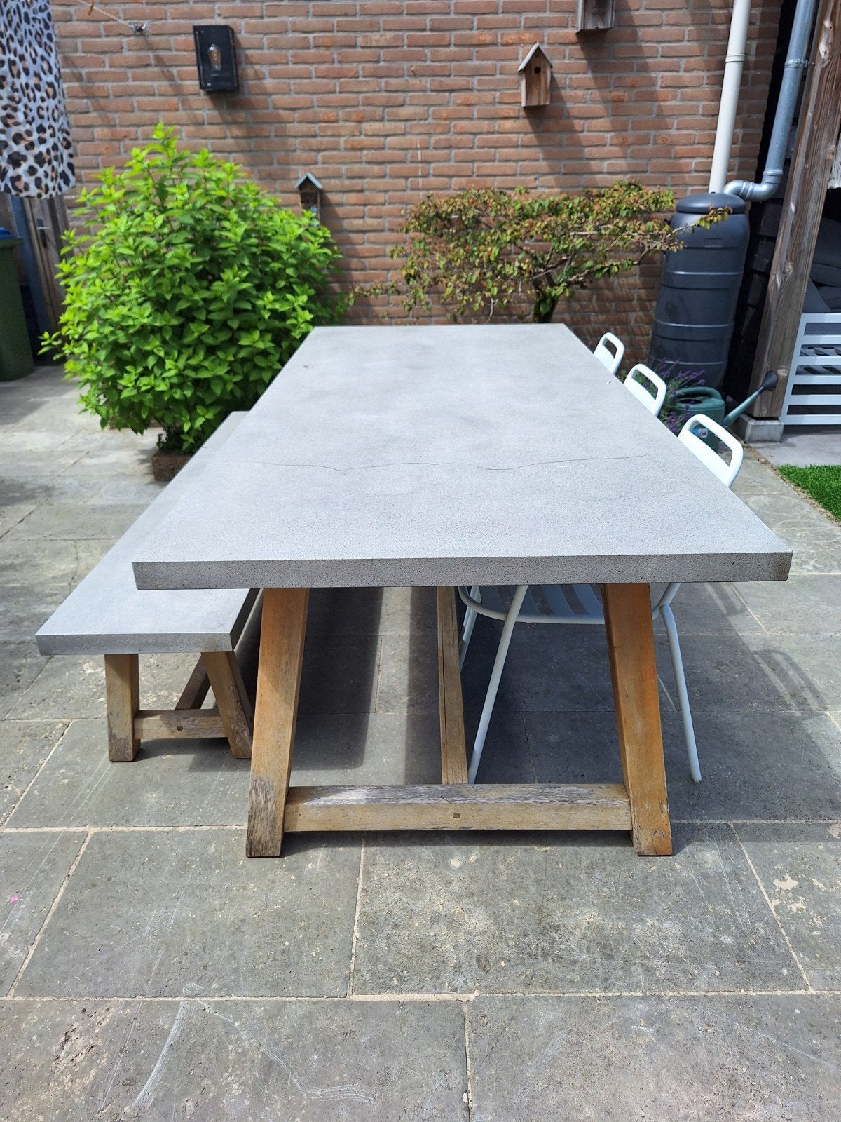 Tuintafel met bank en stoelen, Ophalen of Verzenden, Gebruikt, Rechthoekig, Hout