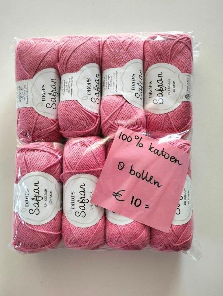 8 bolletjes roze katoen Safran (Drops Design), Ophalen of Verzenden, Nieuw, Breien of Haken, Wol of Garen