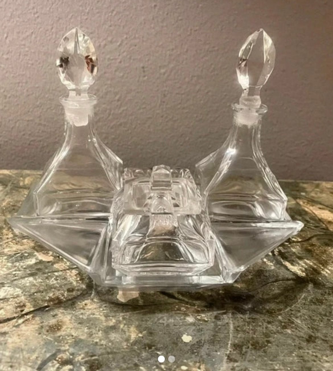 Vintage klein olie azijn mosterd set, Antiek en Kunst, Antiek | Glas en Kristal, Ophalen of Verzenden