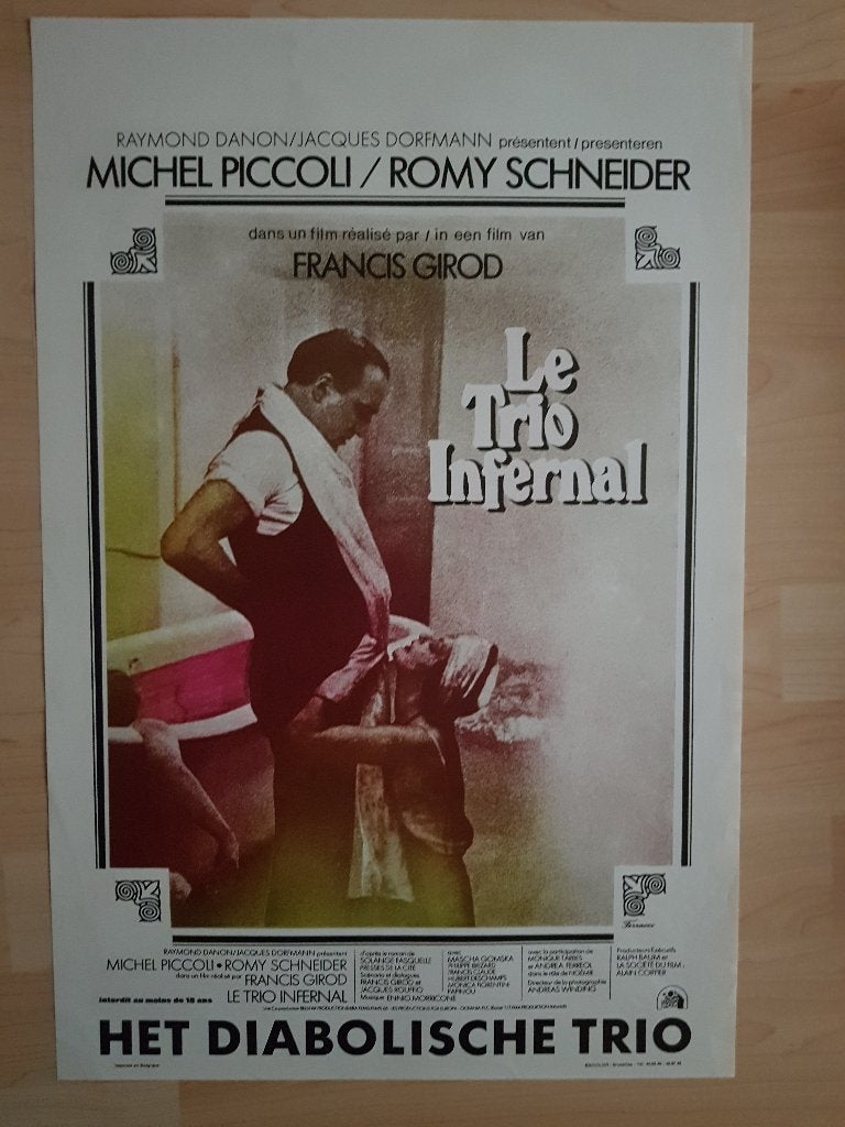 filmaffiche Romy Schneider le trio infernal filmposter, Rechthoekig Staand, Ophalen of Verzenden, Zo goed als nieuw, A1 t/m A3