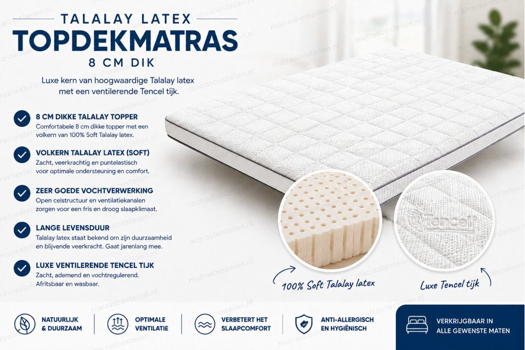 Talalay topper de luxe - 8 cm, Matrasbestellen.nl, Verzenden, Buurserstraat 15 A, 7481 EG,Haaksbergen, Nieuw