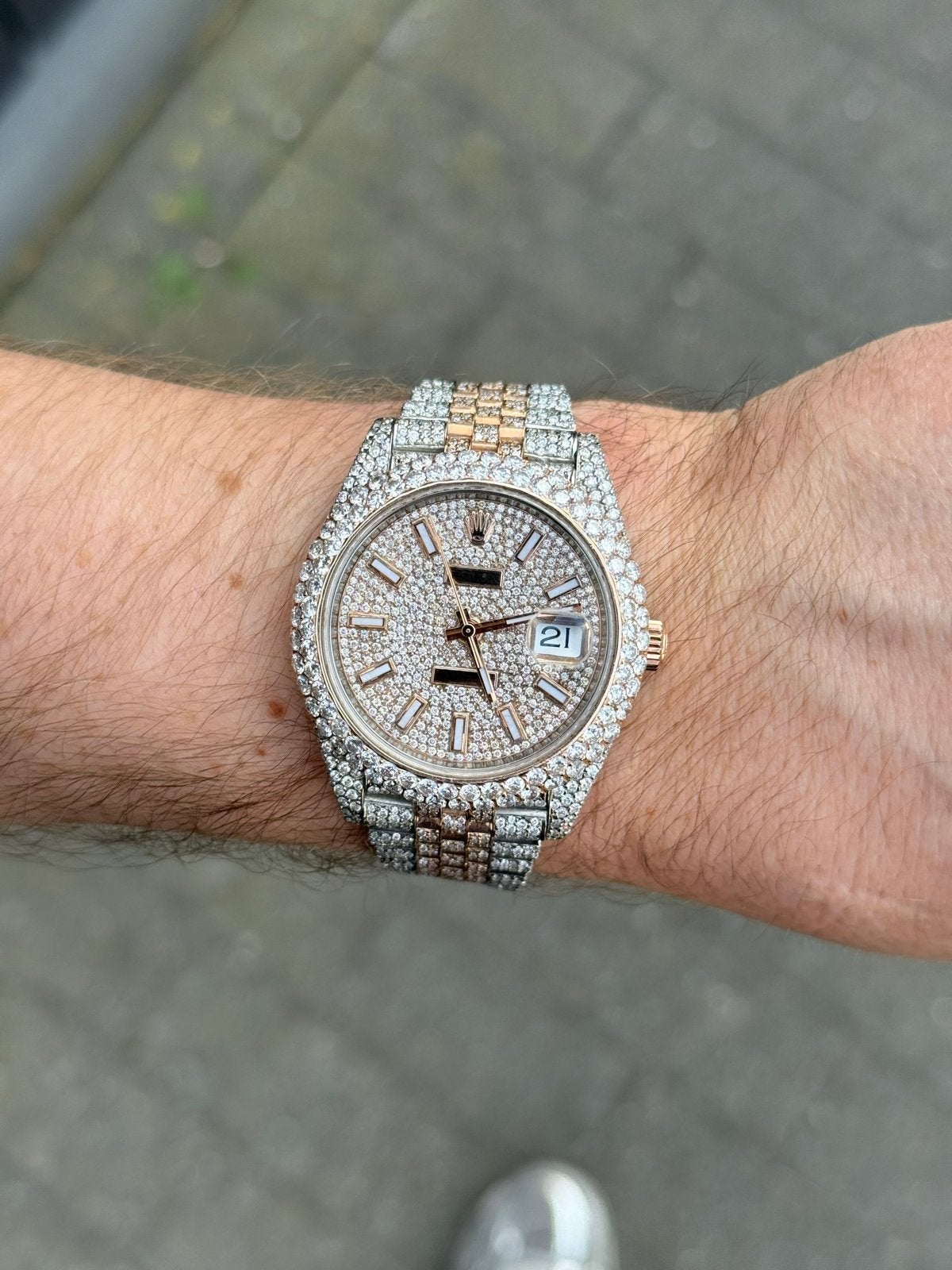 ROLEX Rosé & Steel 41mm met Natuurlijke Diamanten, Sieraden, Tassen en Uiterlijk, Horloges | Heren, Ophalen, Staal, Gebruikt, Rolex