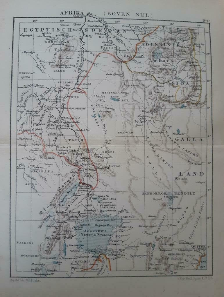 67 / Litho uit 1882 van j. Kuyper Afrika ( Boven Nijl ), Ophalen of Verzenden