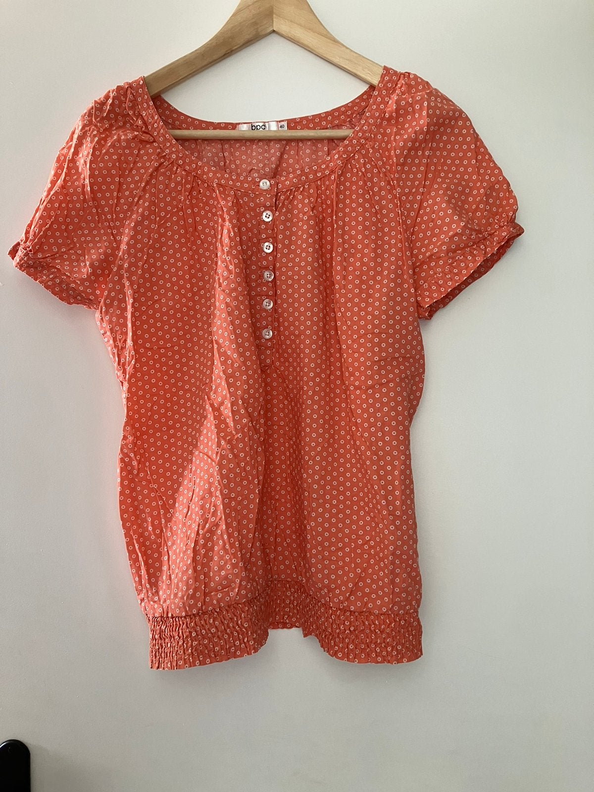 Zomer bloesje koraal zalm wit stip katoen 40 ruim, Kleding | Dames, Maat 38/40 (M), Oranje, Ophalen of Verzenden, Zo goed als nieuw