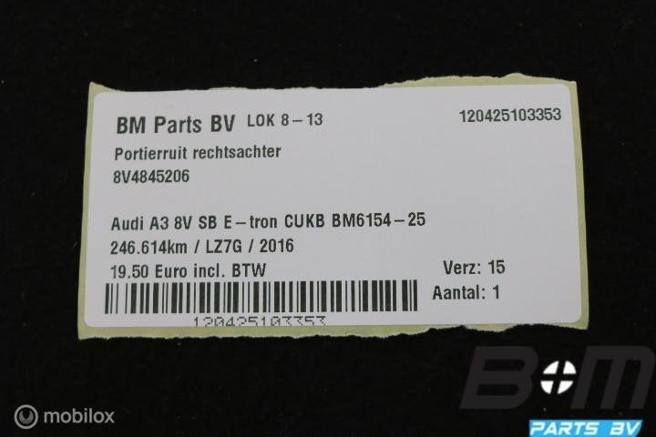 Portierruit rechtsachter Audi A3 8V SB E-tron 8V4845206, Gebruikt