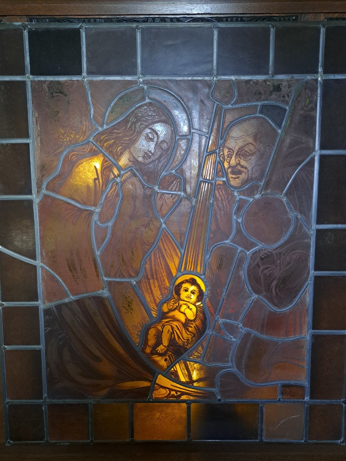 Antiek Glas-in-lood Paneel - Religieuze Voorstelling, Antiek en Kunst, Ophalen