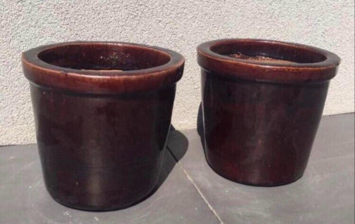 Mooie geglazuurde terracotta bloempotten set van 2, Ophalen, Rond, Zo goed als nieuw, Binnen