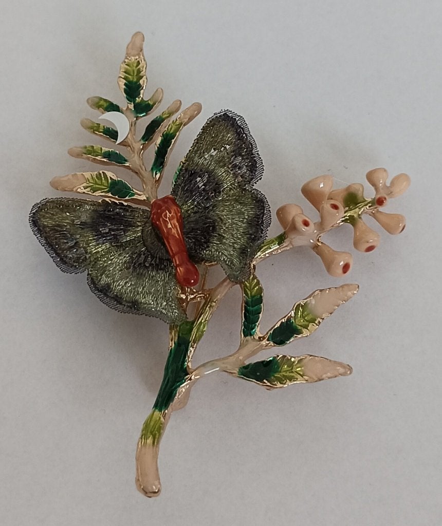 Vlinder op bloem broche, Overige materialen, Overige kleuren, Nieuw, Ophalen of Verzenden