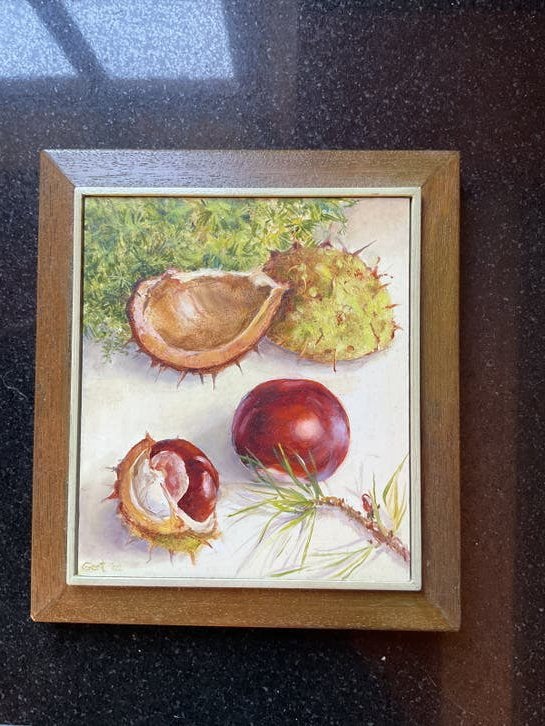 Stilleven met kastanjes gesigneerd Gert 2002, Antiek en Kunst, Ophalen of Verzenden