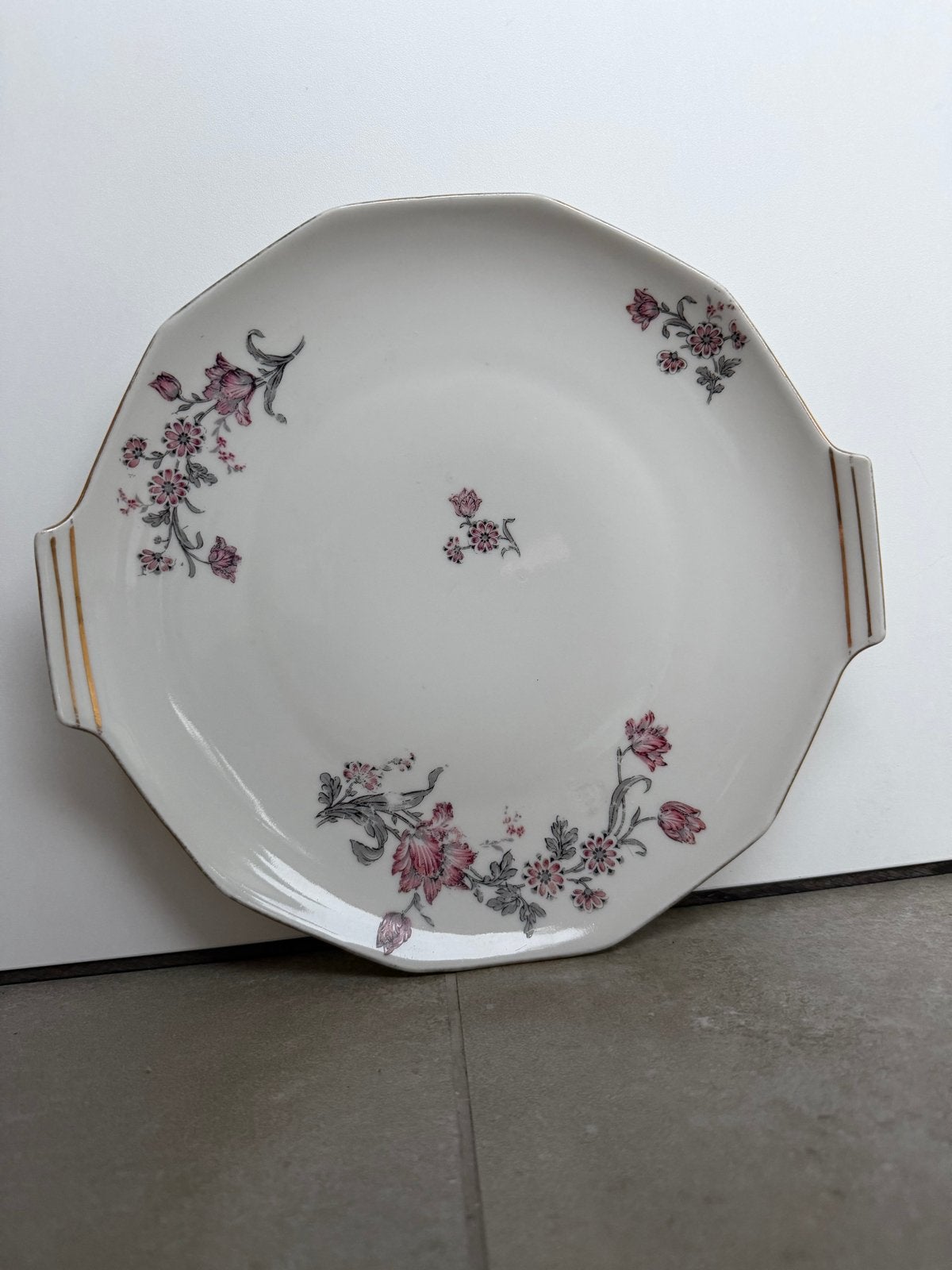 Vintage serveerschaal met bloemmotief - Masse & Surget, Ophalen of Verzenden