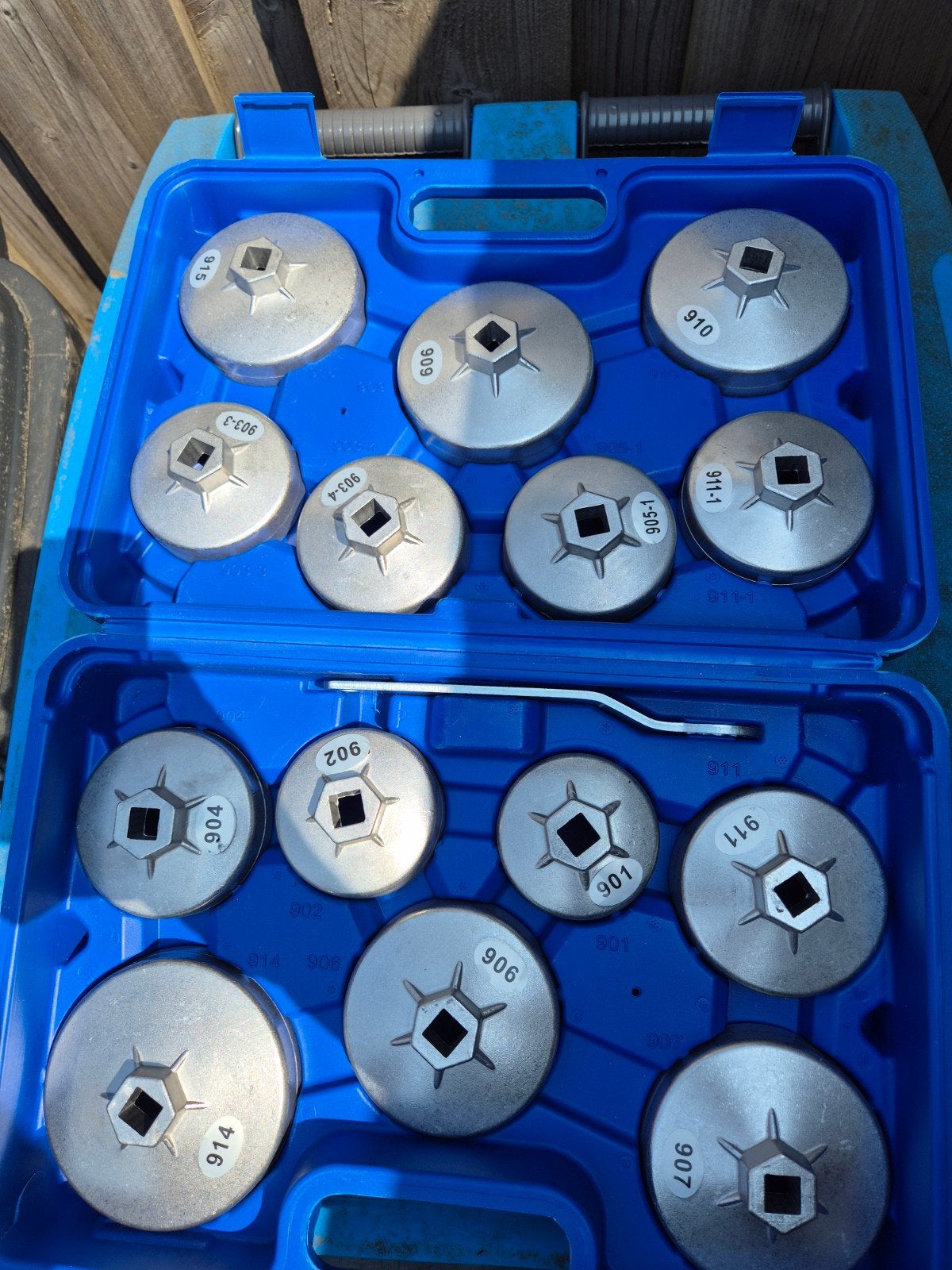 15-delige Aluminium Oliefilterdop Sleutel Set, Ophalen of Verzenden, Gebruikt