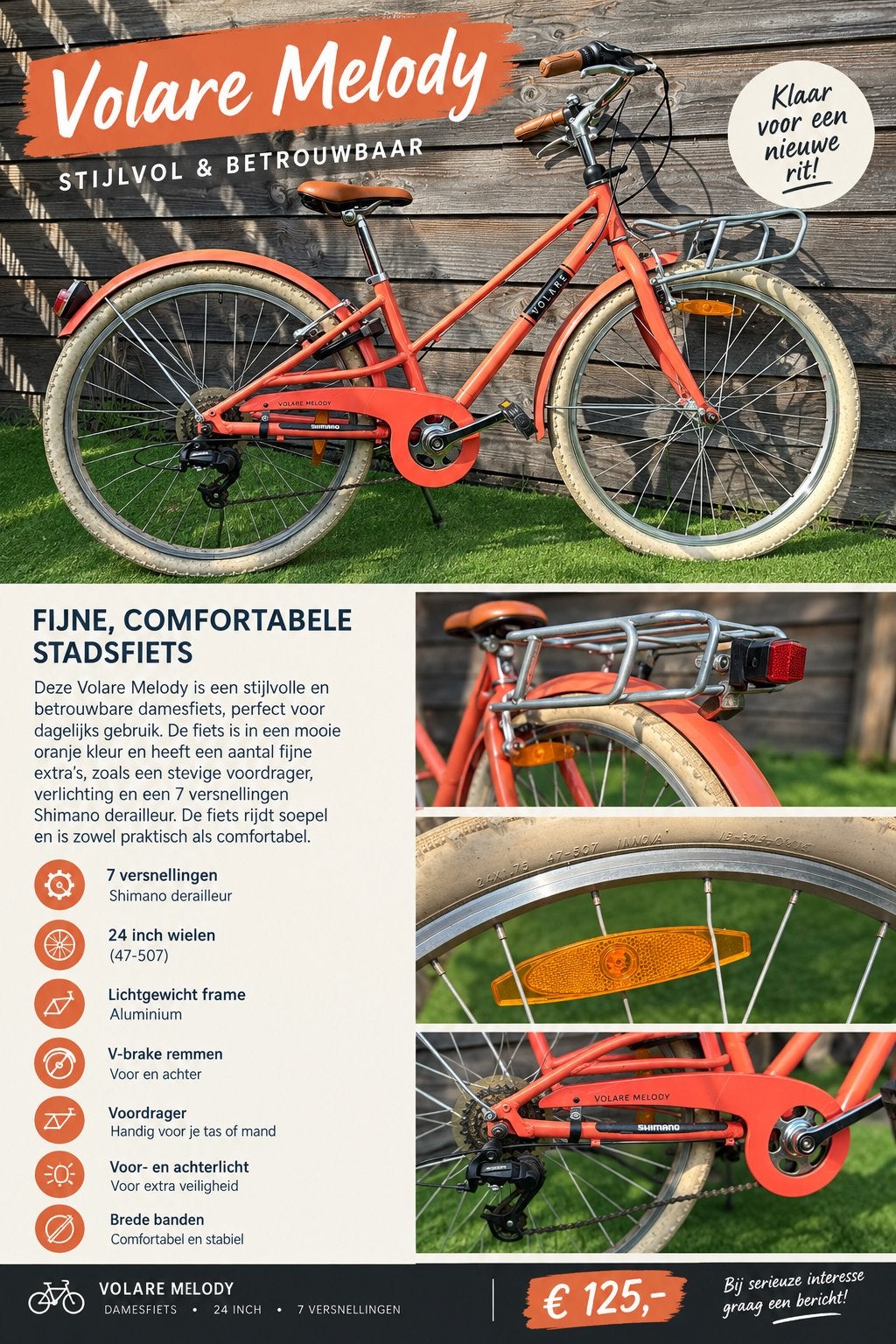 Volare Melody 24 inch meisjesfiets – 7 versnellingen, Ophalen, Zo goed als nieuw, 24 inch, Versnellingen