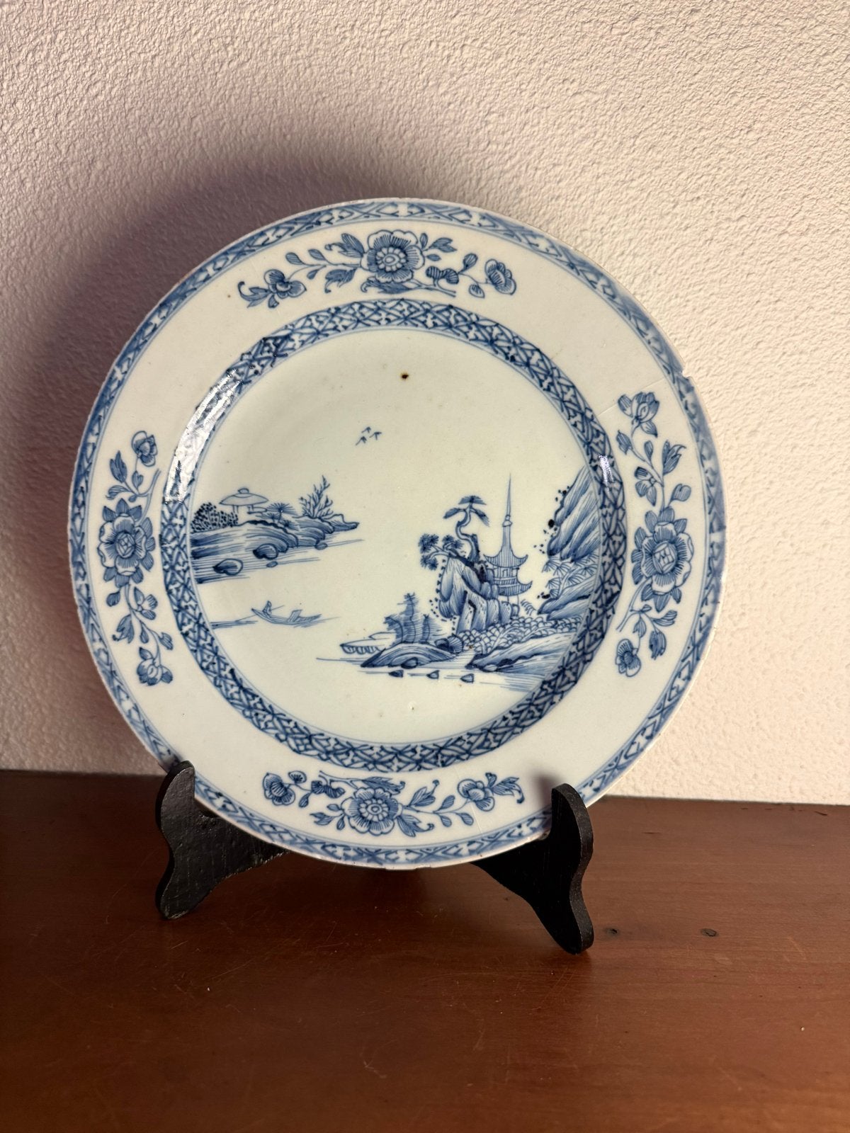 Antiek Chinees Porseleinen Bord - Blauw-Wit Landschap, Antiek en Kunst, Ophalen of Verzenden
