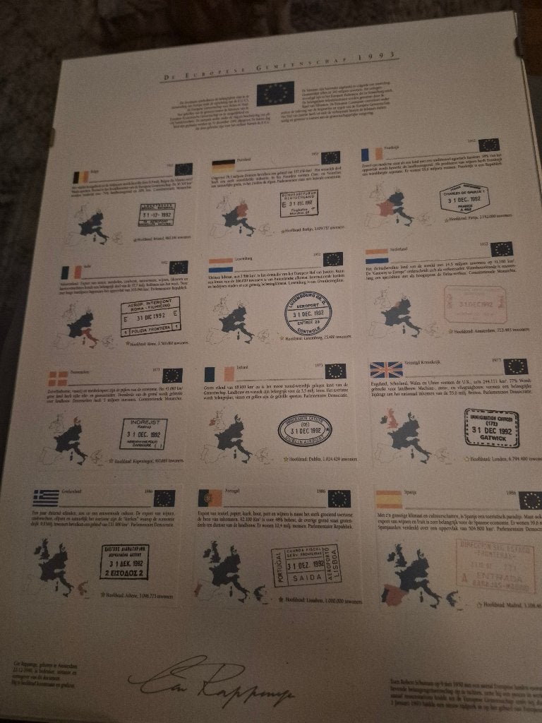 De Europese Gemeenschap 1993 - Historische Kaarten, Antiek en Kunst, Ophalen, Kaarten en plattegronden, Lithografie, Gesigneerd