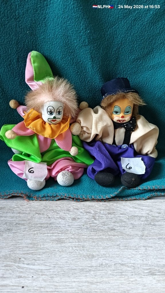 Vintage porseleinen clown popjes set van 2, Antiek en Kunst, Ophalen