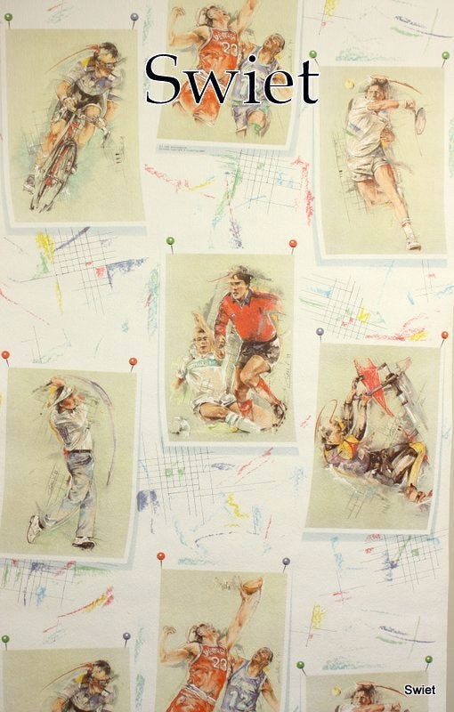 7894 sportief nineties behang  diverse sporten vibe swiet  , Verzenden, Blauw