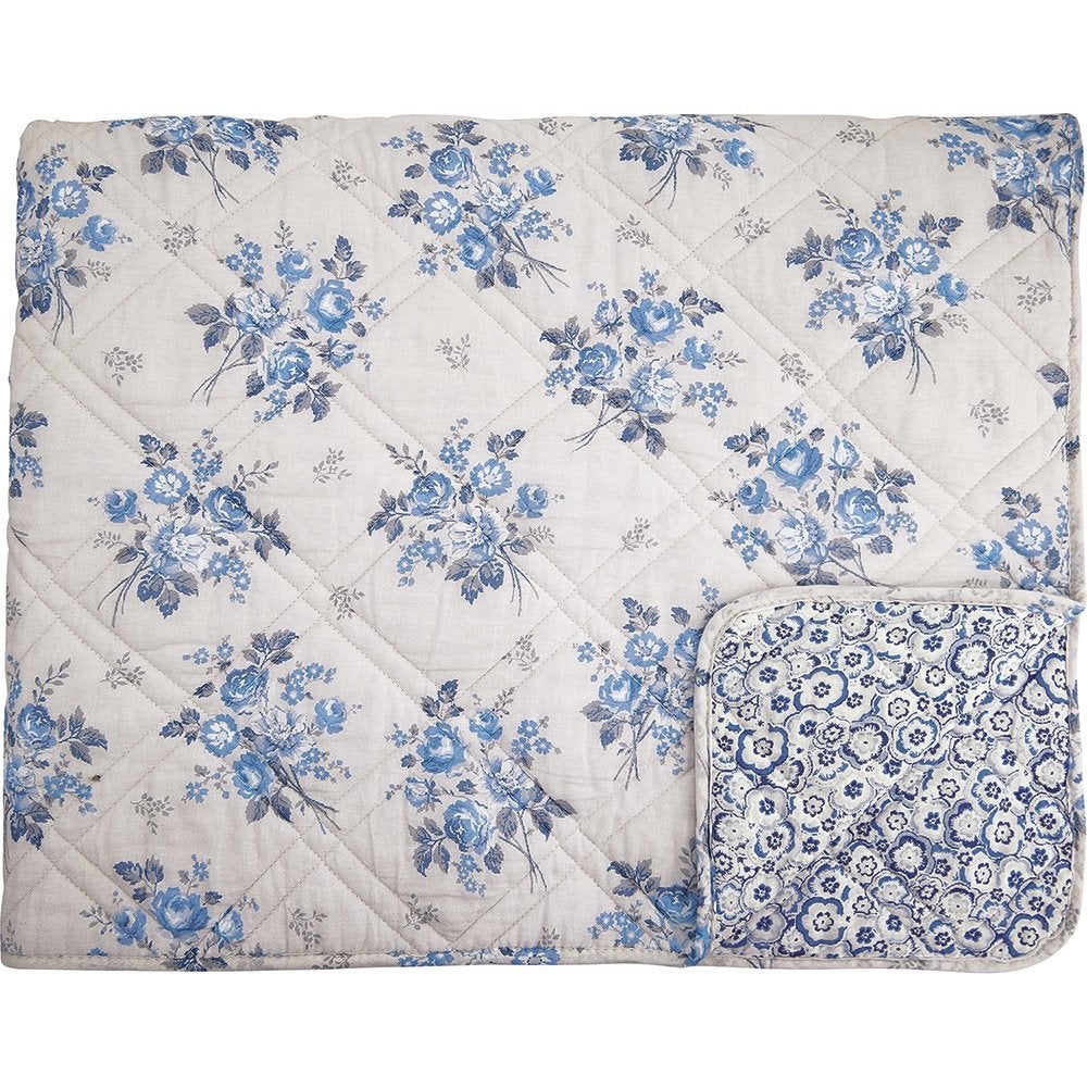 ❤️ GreenGate quilt plaid throw grijs blauw bloem 25% KORTING, Katoen, 220 cm, Woondeken, Verzenden