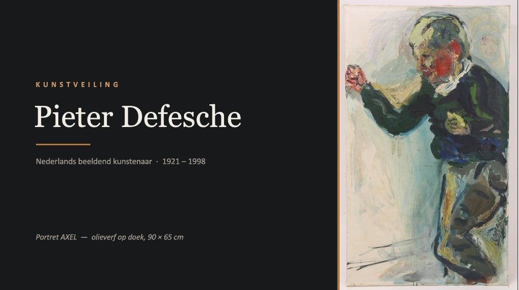 Pieter Defesche 1921 – 1998 Portret AXEL  —  olieverf, Ophalen, Figuren, Textiel, Gesigneerd
