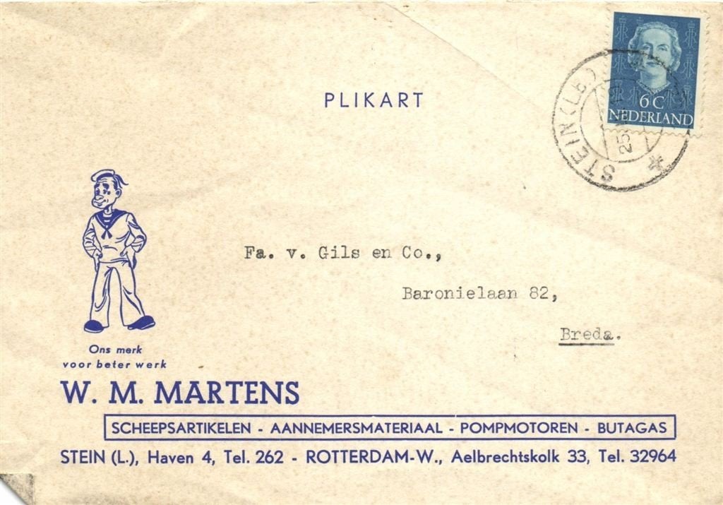 W.M. Martens, Stein [L.] - 03.1952 - plikart, Ophalen of Verzenden, Briefkaart