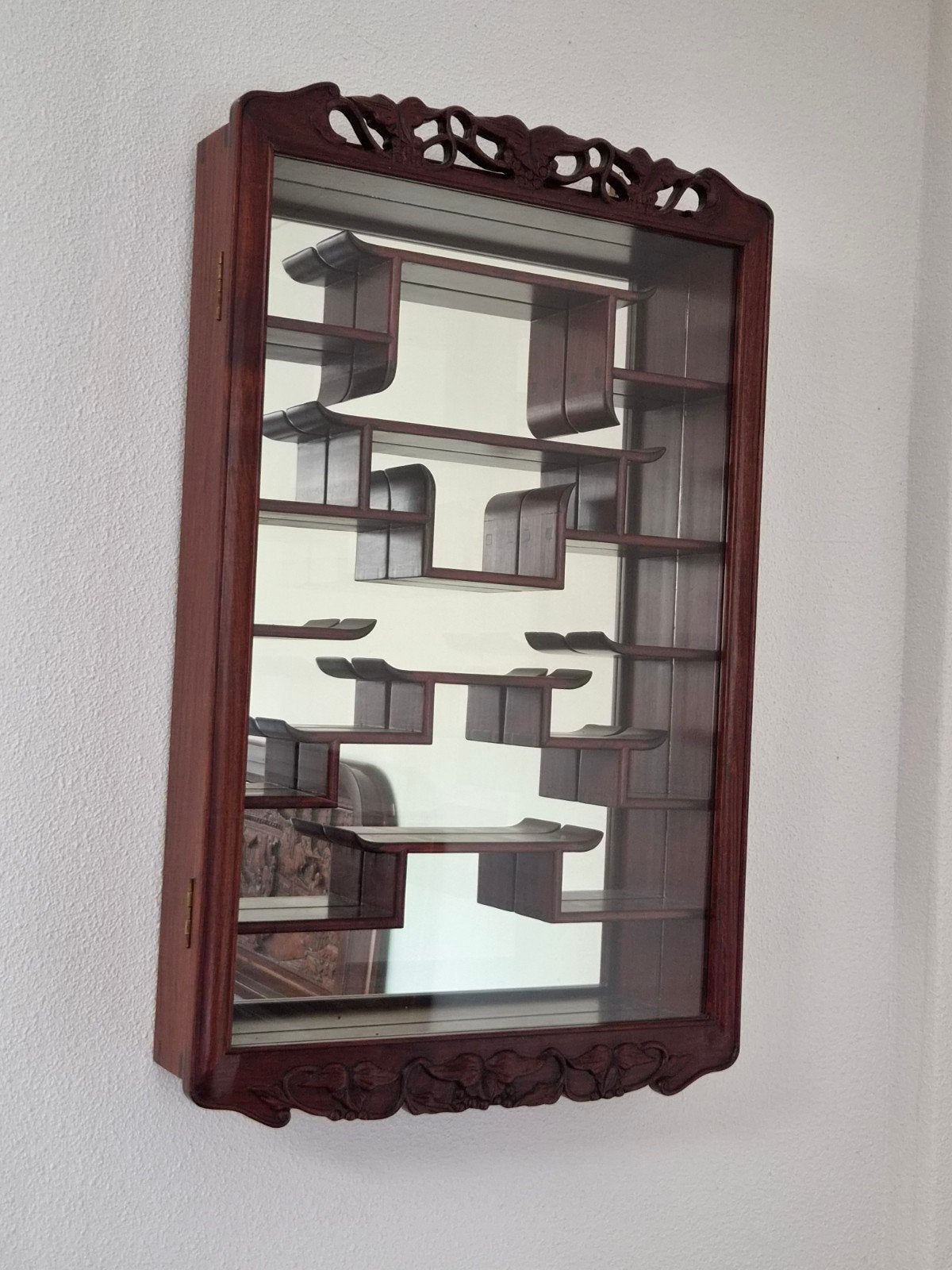 Antieke Chinese displaykast met spiegel, Ophalen, Gebruikt, Rechthoekig, 50 tot 75 cm