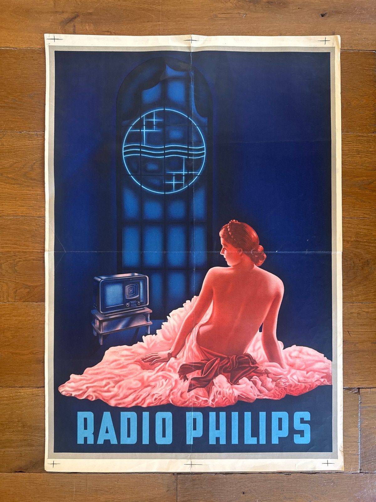 Vintage Radio Philips Poster - Gerepareerd, 58x85 cm, Ophalen of Verzenden, A1 t/m A3, Reclame, Rechthoekig Staand