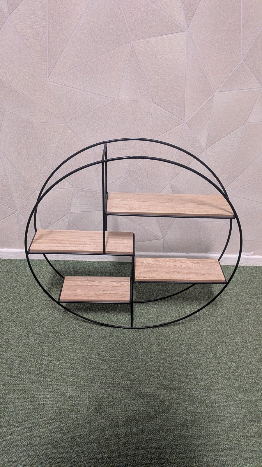 Ronde wandplank met 4 houten planken - Zwart metaal, Ophalen, Zo goed als nieuw