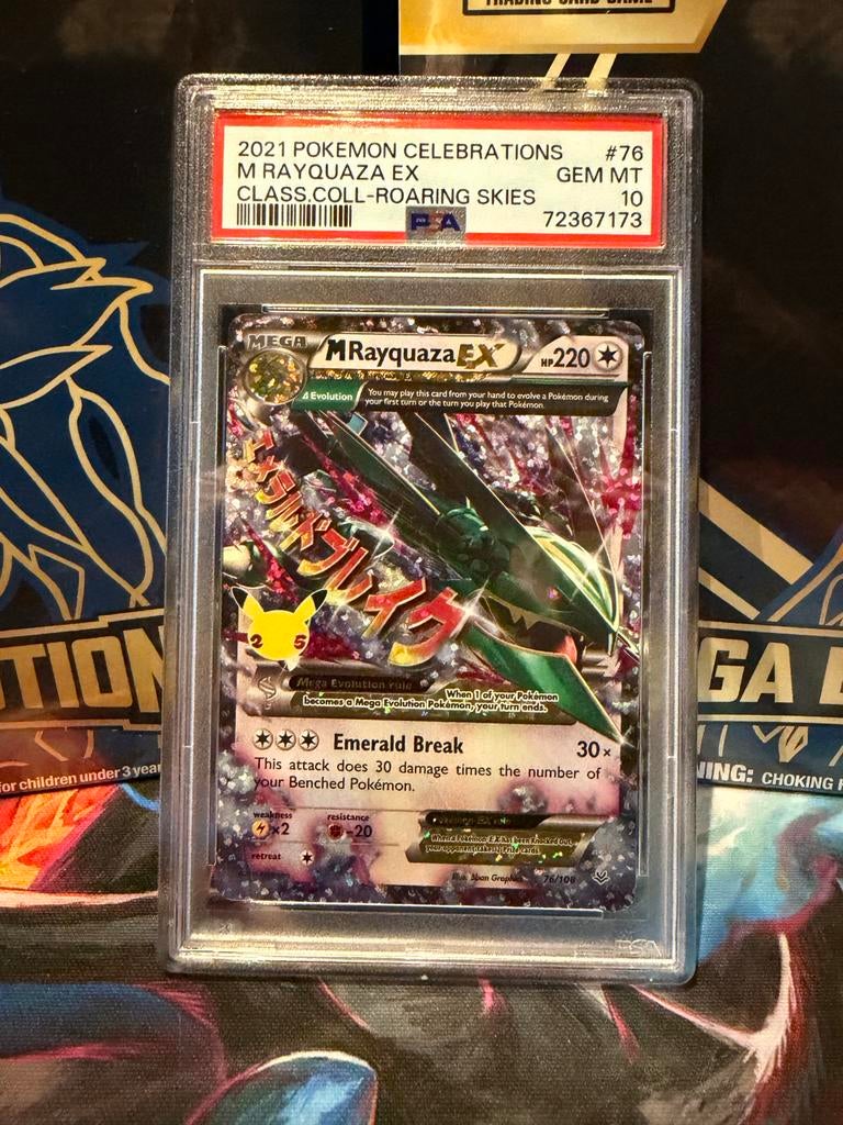 PSA 10 M Rayquaza EX Celebrations Pokémon Kaart, Ophalen of Verzenden, Zo goed als nieuw, Losse kaart, Foil