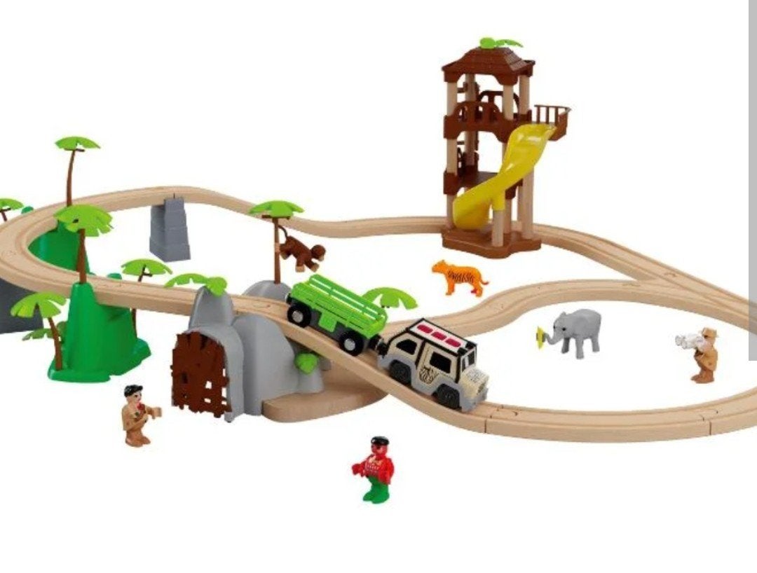 Grote partij houten treinbaan met accessoires (Lidl/Brio), Ophalen